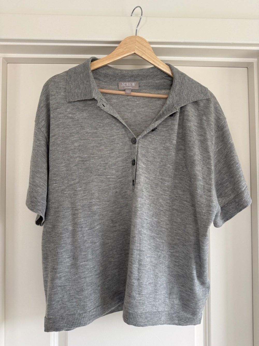 J. Crew Cashmere Gray Short-Sleeve Polo Sweater
